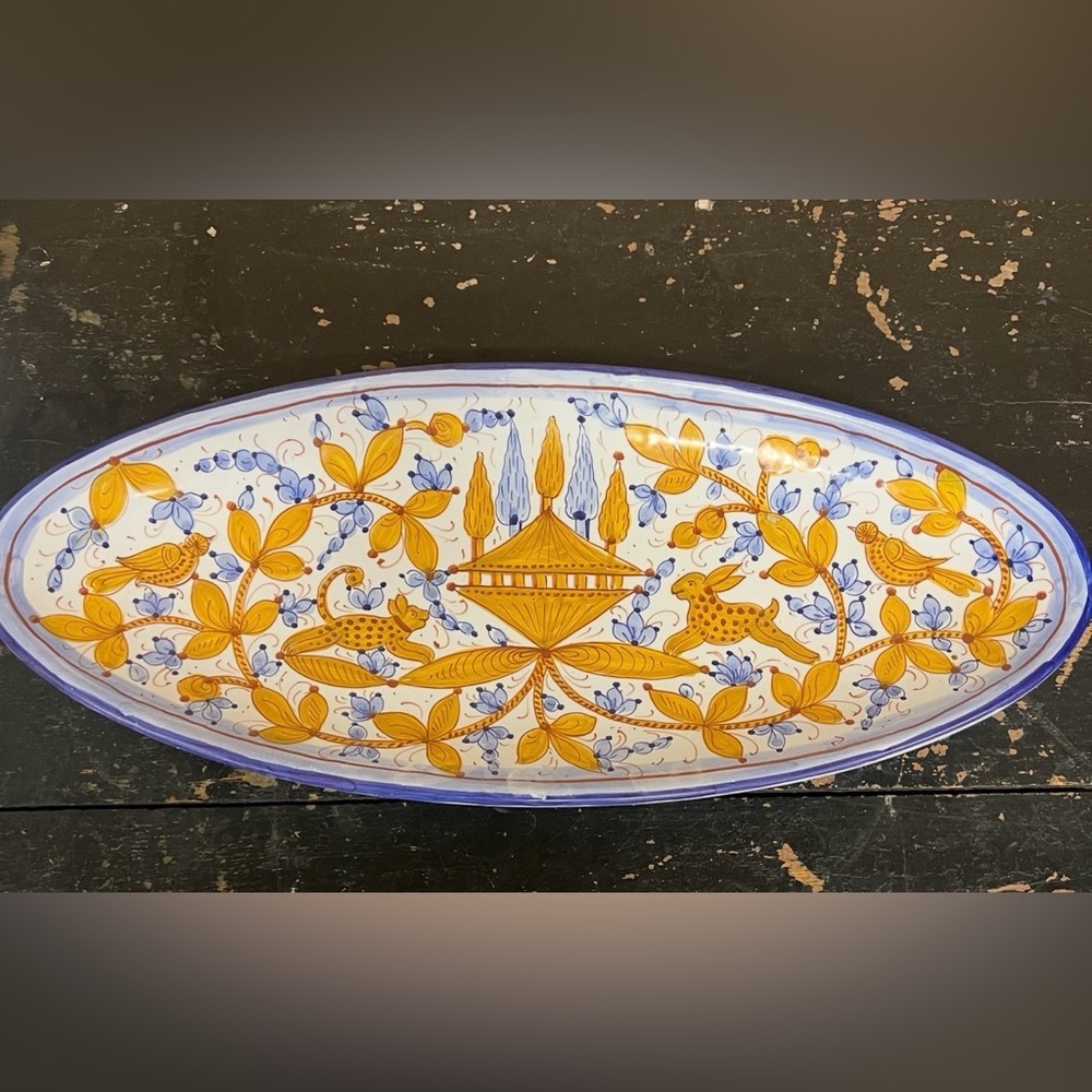 Italian handmade Oval Ceramic Platter with Gold Accents